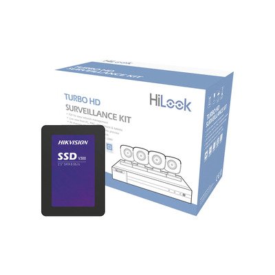 KIT TurboHD 1080p + SSD de 512 GB / DVR 4 canales / 4 Cámaras Bala de Metal / Fuente de Poder / Accesorios de Instalación